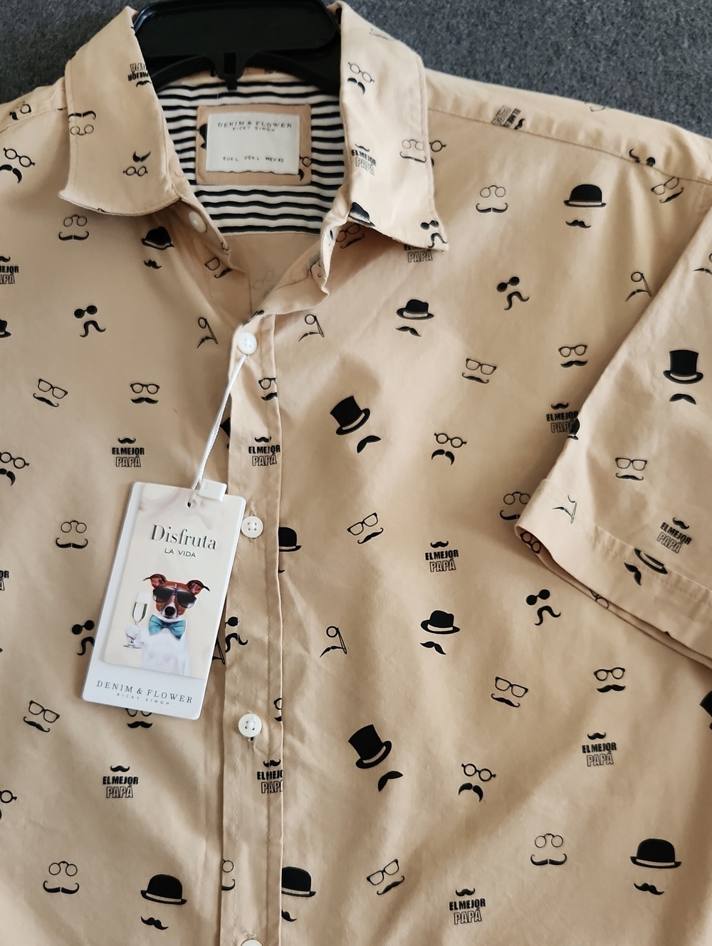 Denim & Flower Mens Short Sleeve Novelty Print Casual All Over Print Shirt Sze L
